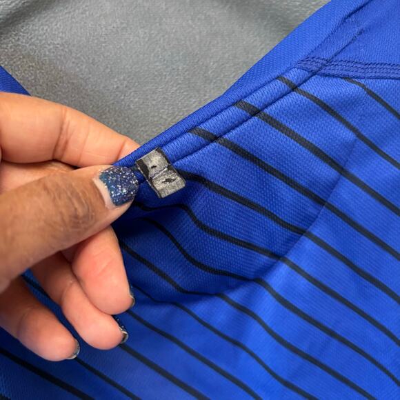 Nike Dri-FIT Men’s Running Shirt Blue Striped 2XL Athletic Training Tee Swoosh - Picture 12 of 13